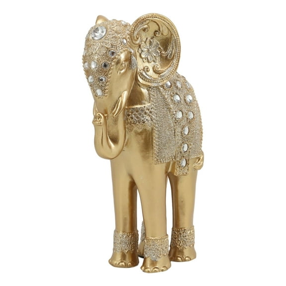 Feng Shui Royal Gold Ornate Resting Elephant Statue With Crystals And Glitters