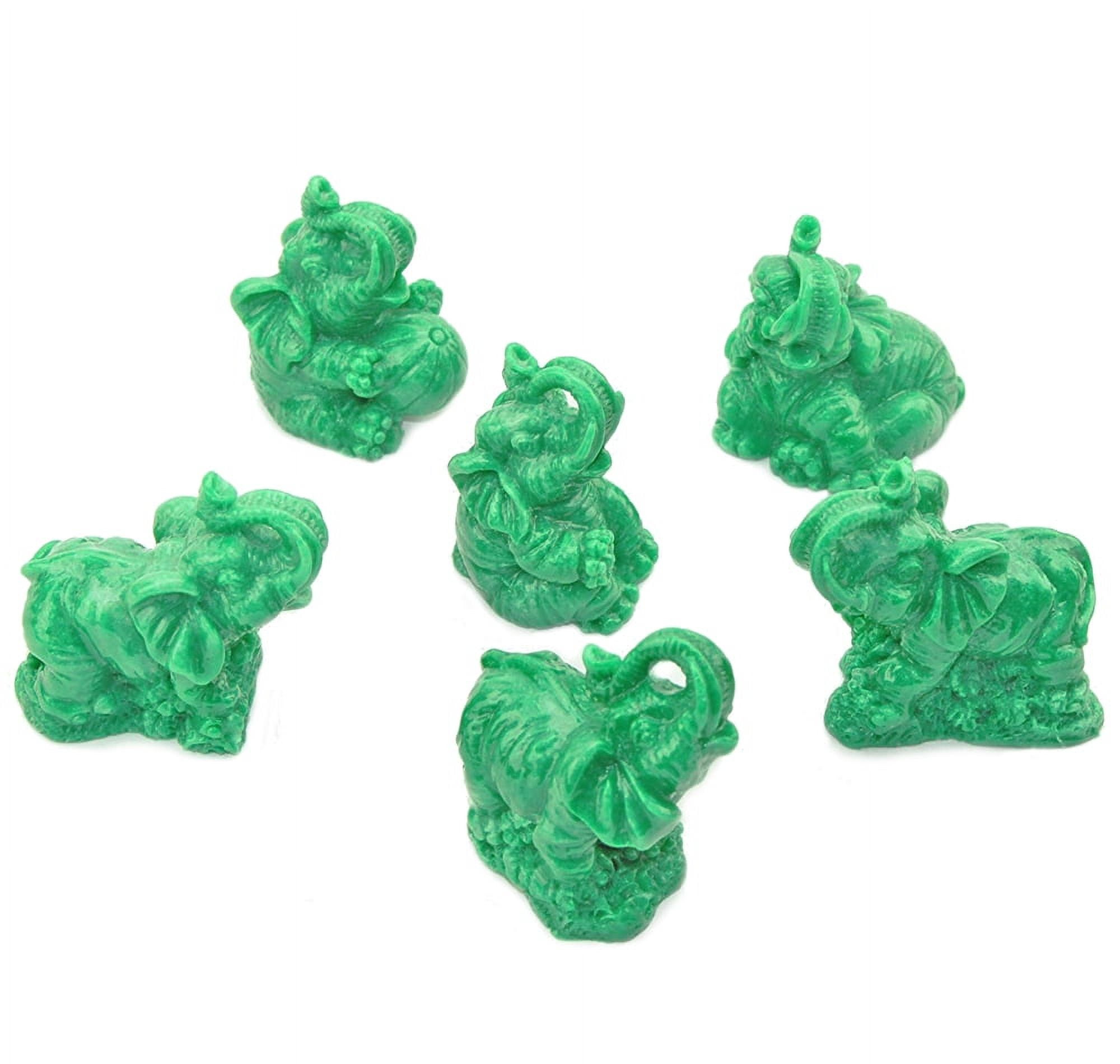 Feng Shui Set of 6 Jade Green Elephant Statues Wealth Lucky Figurines Decor G16422
