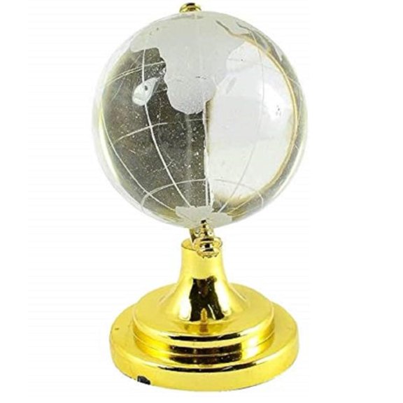 Feng Shui Small Glass Globe For Office Table World Map For Success & Prosperity (Silver - Gold) Ultimate Enhancer For Education Pack Of 1