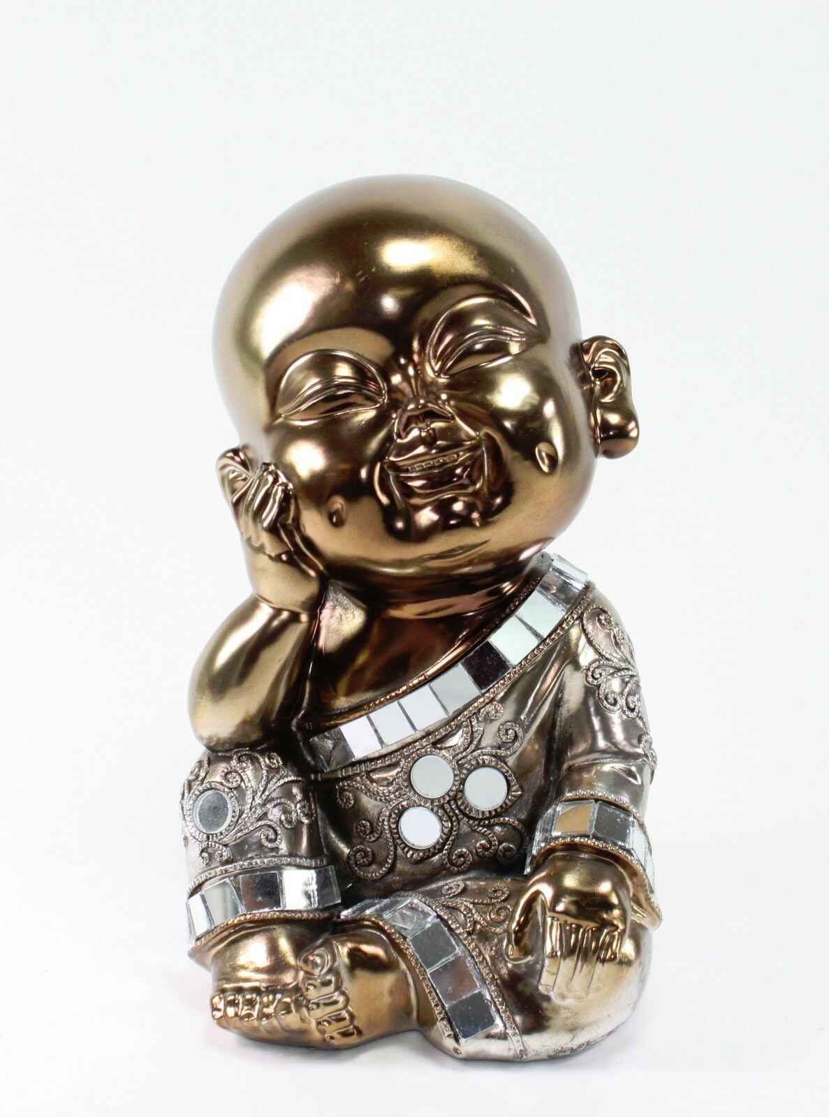 Feng Shui Smiling Little Buddha Electroplated Monk 7" Kasaya Statue Home Decor.