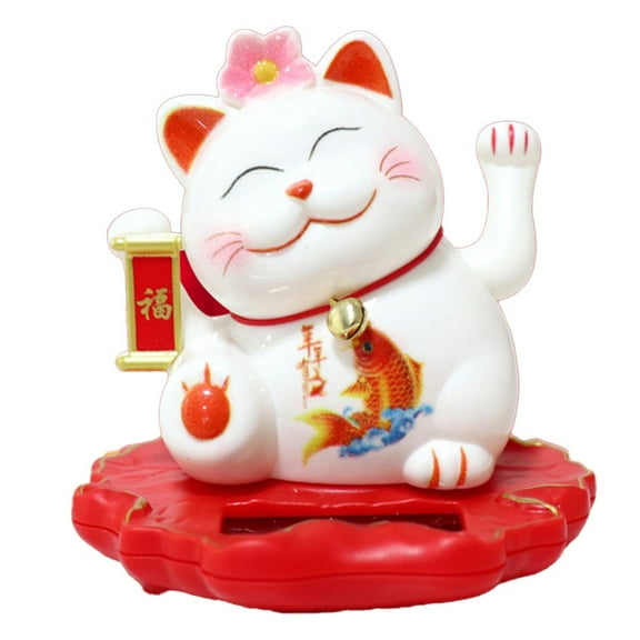 Feng Shui Solar Lucky Cat with Automatic Hand Movement by Light Sensor, Suitable for Office, Home, Car Dashboard, Restaurant Decoration to Wealth and Blessings (2314-White)