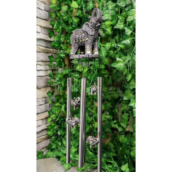 Feng Shui Thai Buddha Elephant In Filigree Art Figurine Crown Garden Wind Chime