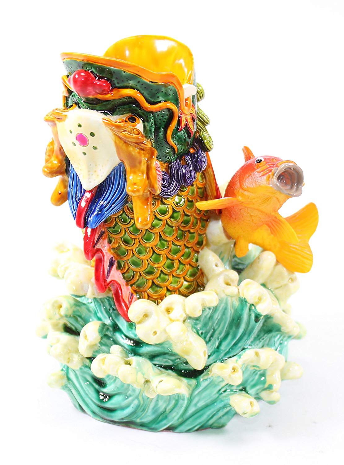 Feng Shui Vibrant Colorful Fish Carp Dragon Pen Holder Figurine Statues Wealth Lucky Figurine Home Decor -D