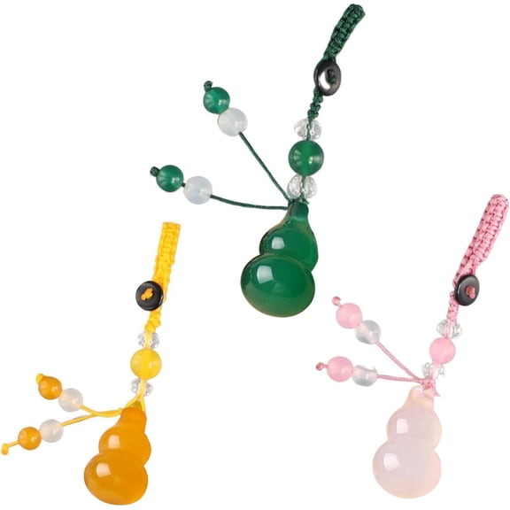 Feng Shui Wu Lou Gourd Keychain Jade Agate Crystal Calabash Good Luck Charm Pendant Set of 3
