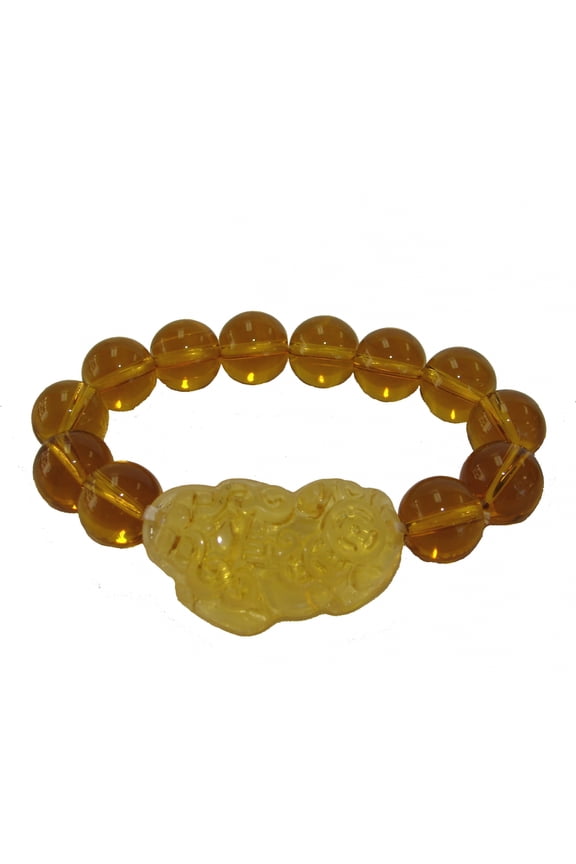 Feng Shui Yellow Beaded Bracelet w/ Pi Yao