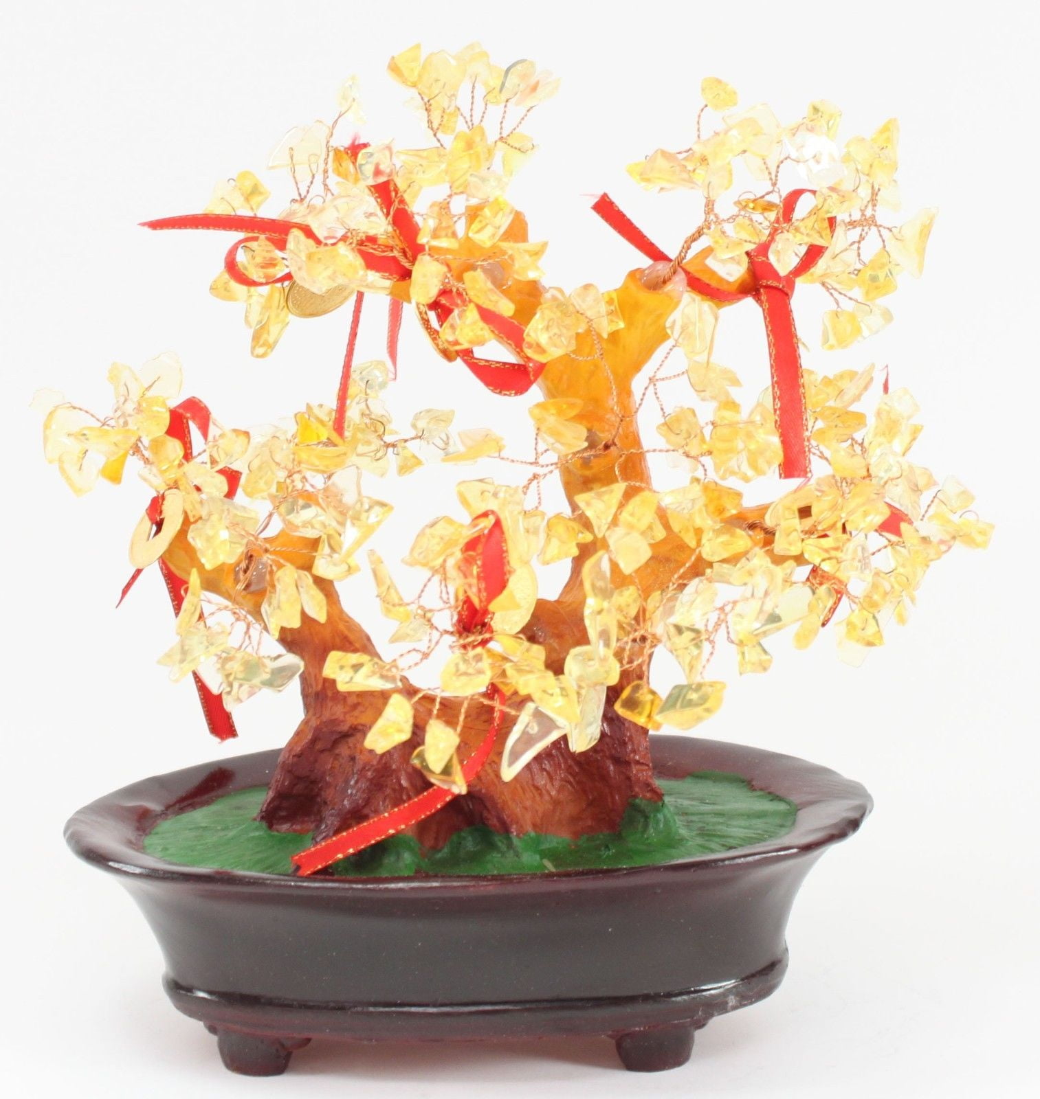 Feng Shui Yellow Crystal Gem Stones Money Fortune Tree Bonsai Home Decor Wealth Blessing Gift US Seller