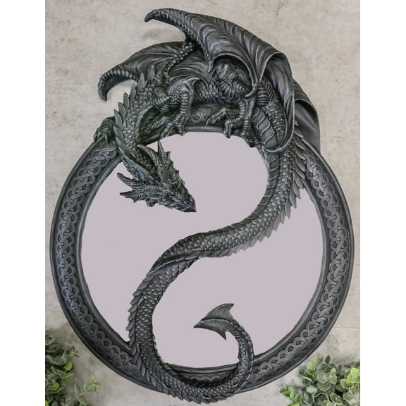 Feng Shui Yin Yang Harmony Celestial Dragon Wall Hanging Mirror Plaque Decor