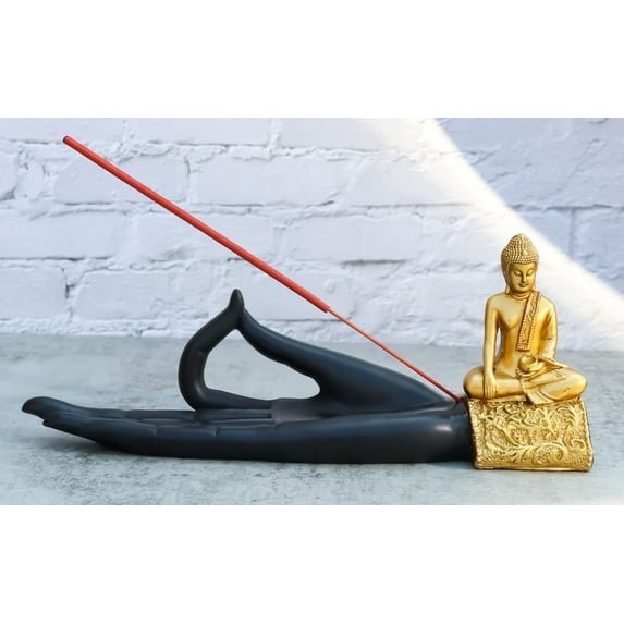 Feng Shui Yoga Shunya Mudra Golden Buddha Palm Hand Incense Burner Figurine