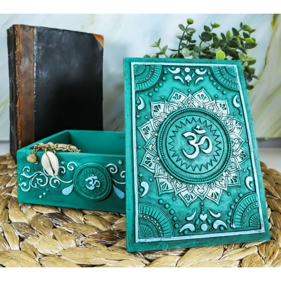 Feng Shui Zen Buddha Auspicious Ohm Symbol Lotus Mandala Flower Decorative Box