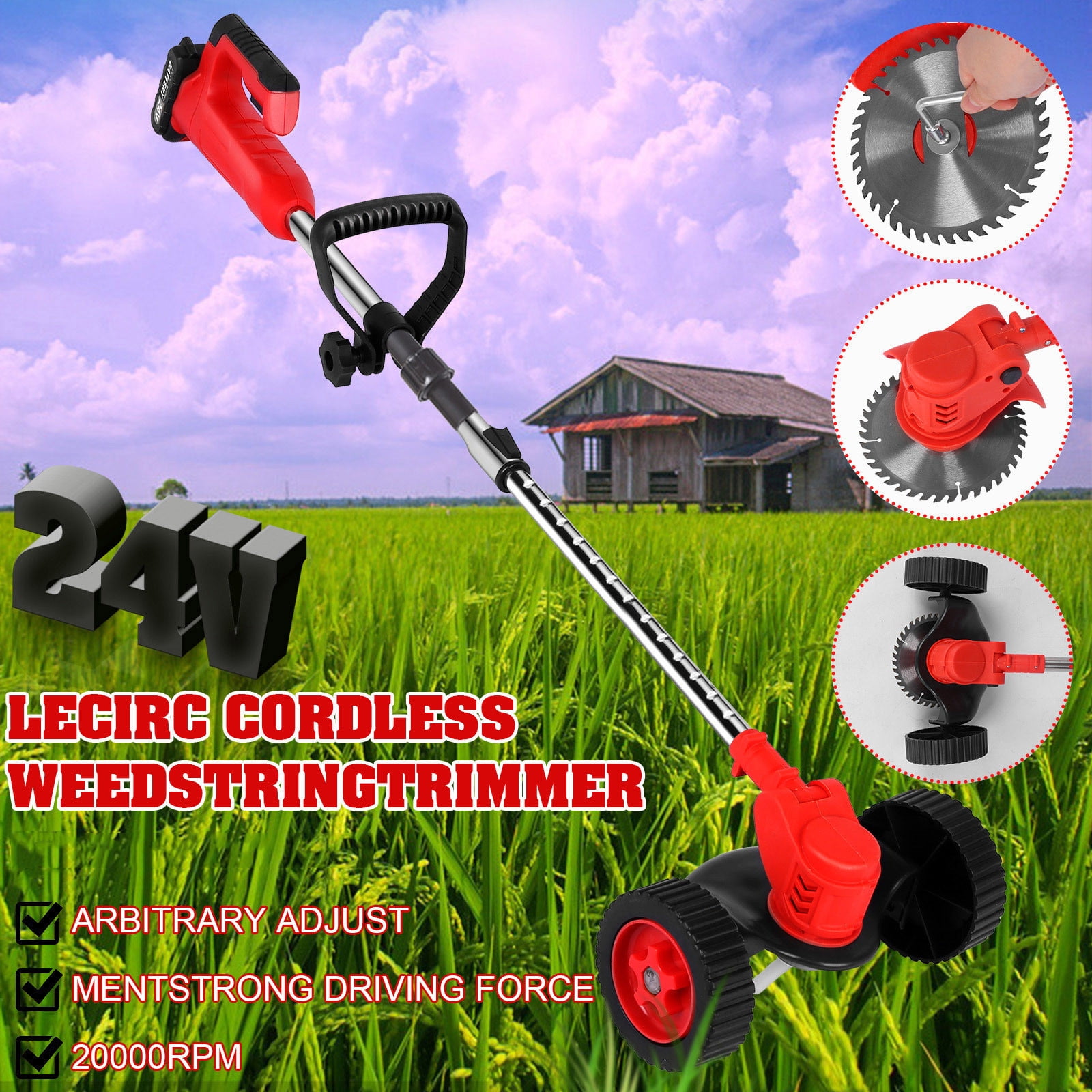 FengErXian Household Gadgets on Clearance Foldable String Grass Trimm Er Weed Eater with Wheel, without 24V Lithium- Batteries