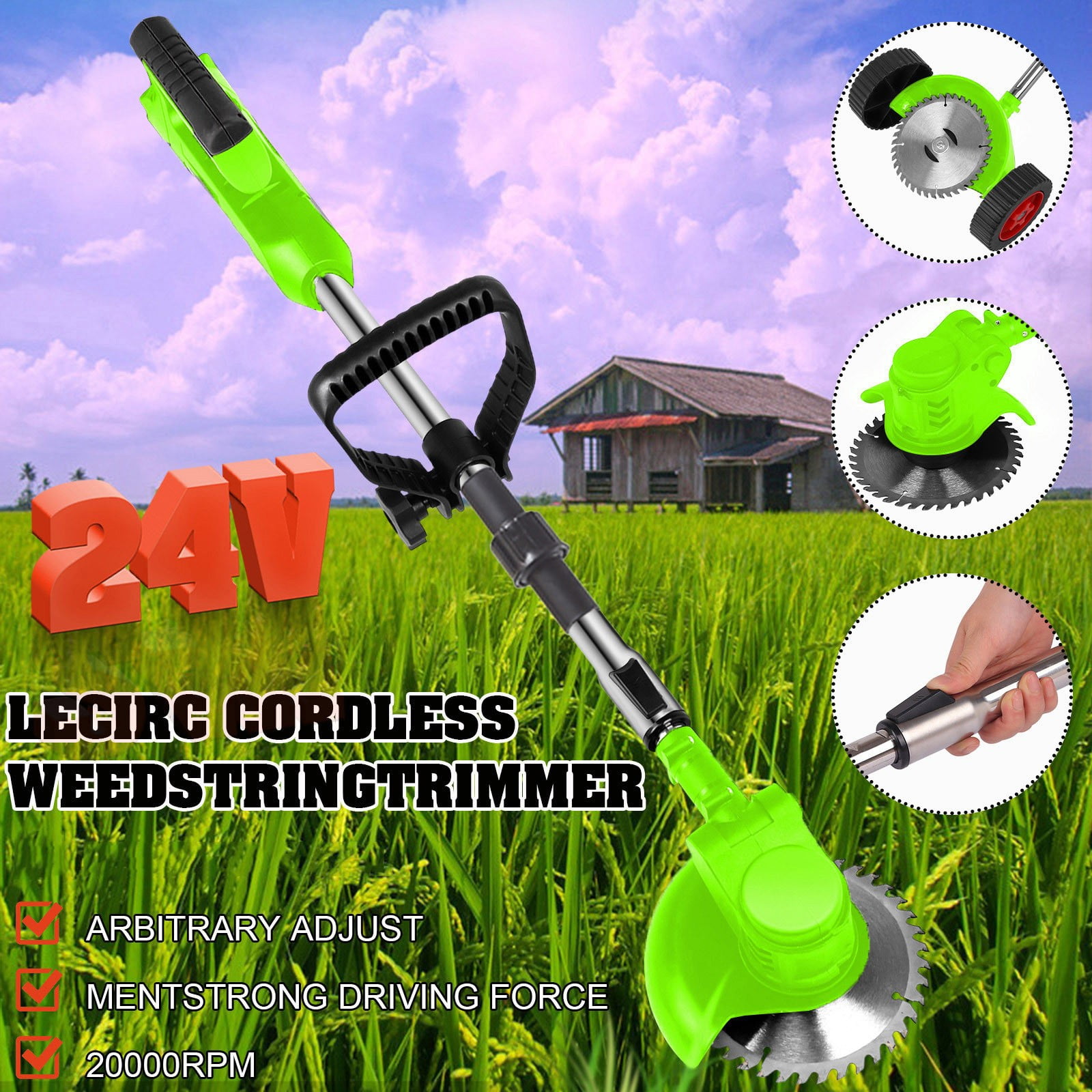 FengErXian Unusual Household Gadgets Foldable String Grass Trimm Er Weed Eater with Wheel, without 24V Lithium- Batteries