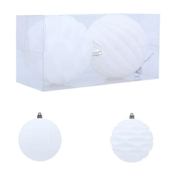 White White Flocked Christmas Ball Ornaments 4 Inch Set Of 2 For Tree Holiday Decor