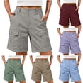 thumbnail image 1 of FengLS Cargo Shorts for Women Stylish Solid Outdoor Workwear Shorts with Multi-pockets Elastic High Waist with Button Zipper Trendy Loose Vacation Cargo Shorts, 1 of 7