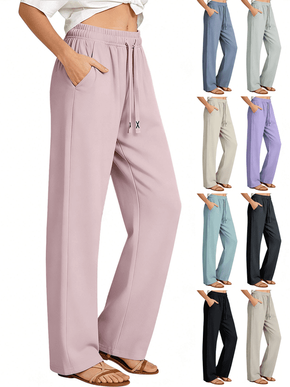 Casual Pants for Women Comfy Breathable Lightweight Sweatpants Elastic Waist Pockets Straight Leg Trousers Summer Quick-Dry Pants for Loungewear & Sports