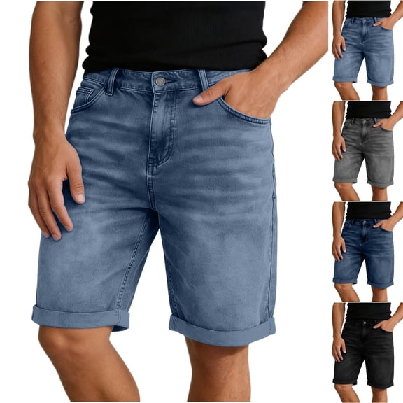 FengLS Mens Baggy Jean Classic Outdoor Style Loose Denim Shorts Fashion Streetwear Straight Wide Leg Knee Length Denim Shorts with Pockets