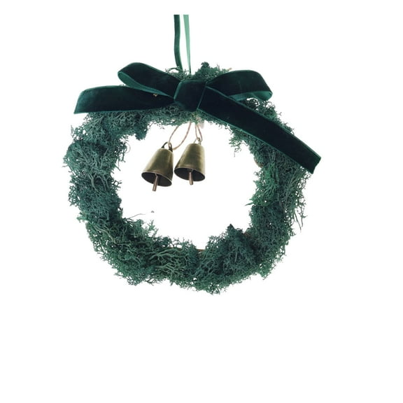D Preserved Reindeer Moss Wreath Decoration With Bell Ornament For Door Hanging Holiday Gift Home Festive Decor D