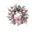 thumbnail image 1 of Christmas Pink Full Circle Wreath Electroplating Snow Frost Flocking Pine Needle Vines Rattan Decoration For Door Wall Party, 1 of 6