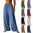 thumbnail image 1 of FengLS Summer Long Pants for Women Lightweight Breathable Wide-Leg Trousers Comfy Lounge Pajama Elastic Waist with Drawstring Pants, 1 of 7