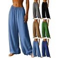 thumbnail image 1 of FengLS Summer Long Pants for Women Lightweight Breathable Wide-Leg Trousers Comfy Lounge Pajama Elastic Waist with Drawstring Pants, 1 of 7