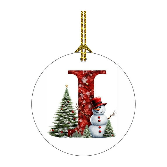 I Red Alphabet Snowman Round Acrylic Car Hanging Ornament Christmas Tree Decoration 26 Letters Holiday Gift Style I