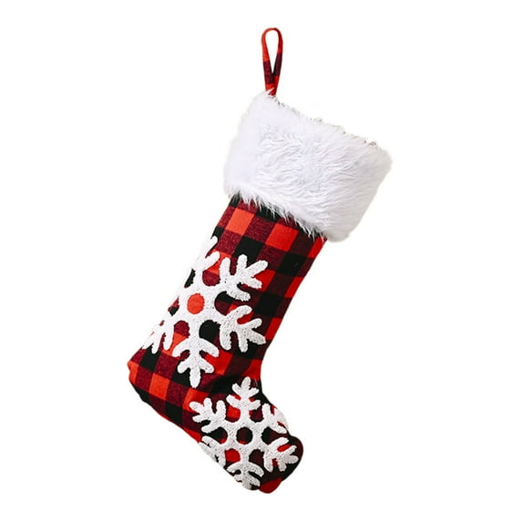 B Christmas Stocking With White Faux Fur Cuff Jacquard Embroidery Tree Hanging Ornament 18X10 Inch Large Opening For Candy Gifts Fireplace Mantel Holiday Decoration Style B