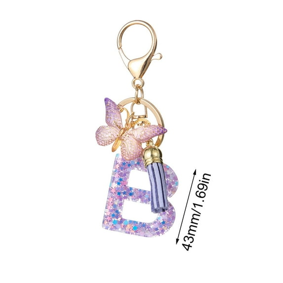 B Letter B Resin Pendant Purple Butterfly Tassel Charm For Women Handbag Purse Accessory Decoration Keychain Gift