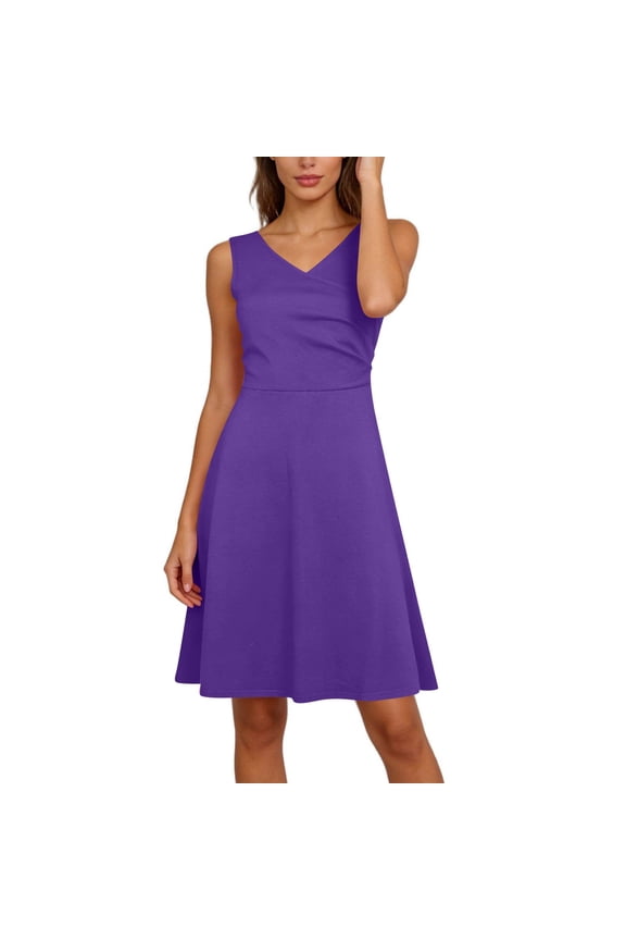 Women Summer Dress Fashion Waist-Defining Fitted Mini Dress Comfy V-Neck Sleeveless Pleated Mini Dress Minimalist Solid Color Elegant Party Dress