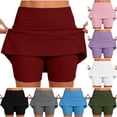 thumbnail image 1 of FengLS Women's Skirt-Pants Casual Sports Mid-waist Skirt with Built-in Shorts Solid-Color Ribbed Skorts for Tennis & Golf Wear, 1 of 6
