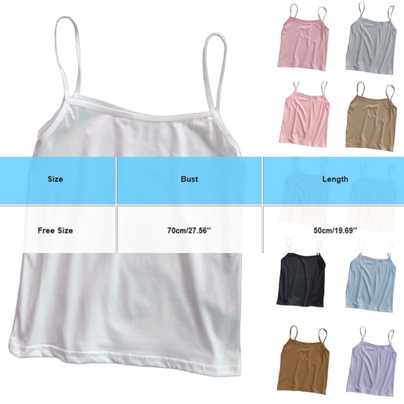 FengLS Women's Tank Top Summer Spaghetti Strap Crew Neck Tops Casual Basic Solid Color Short Tank Tops with Free Size