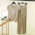thumbnail image 1 of FengMoreActive Women's 2PC Pajamas Set V-Neck Tshirt And Wide Leg Pants Loose Sleepwear Suits Solid Color Casual Pajamas Sets, 1 of 5