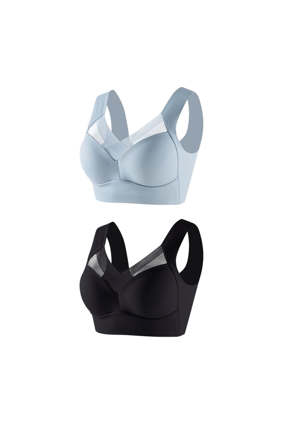 2 PC Women's Seamless Powerful Push Up Wireless Bra Lift Full-Figure Posture Correcting Bra Anti Sagging Bra