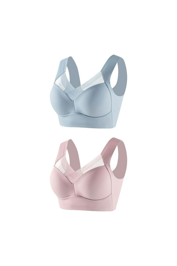 2 PC Women's Seamless Powerful Push Up Wireless Bra Lift Full-Figure Posture Correcting Bra Anti Sagging Bra