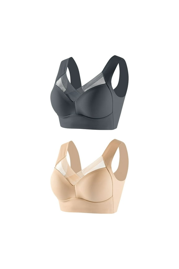 2 PC Women's Seamless Powerful Push Up Wireless Bra Lift Full-Figure Posture Correcting Bra Anti Sagging Bra
