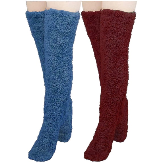 QINGFSAP 2 Pack Womens Thick Sherpa Leg Warmers Plush Knee Warmers Cozy Thermal Thigh High Socks
