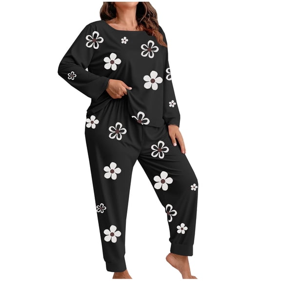 Fengactive 2 Piece Pajama Sets for Women Lounge Set Plus Size 3/4 Sleeve Tops and Pants Soft Comfy Sleepwear Loose Outfits