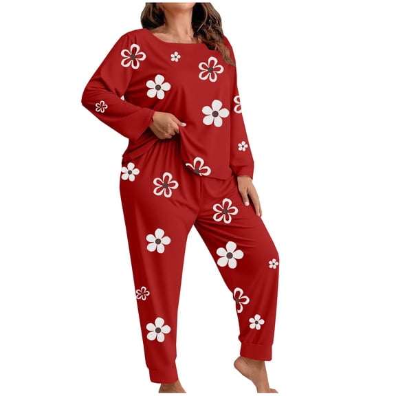 Fengactive 2 Piece Pajama Sets for Women Lounge Set Plus Size 3/4 Sleeve Tops and Pants Soft Comfy Sleepwear Loose Outfits