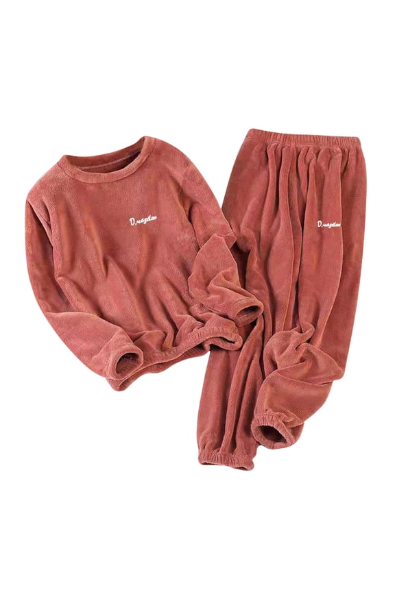 2 Piece Thick Pajamas Sets for Women Soft Warm Plush Pullover Tops Sleep Pants Loungewear Winter Sleepwear