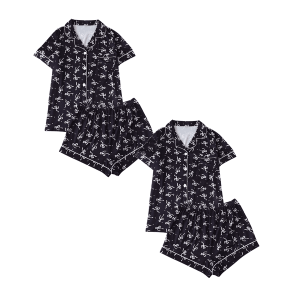 Fengactive 2PC Cute Printed Pajamas Sets for Women Button Up Short Sleeve Nightwear Lounge Sleepwear