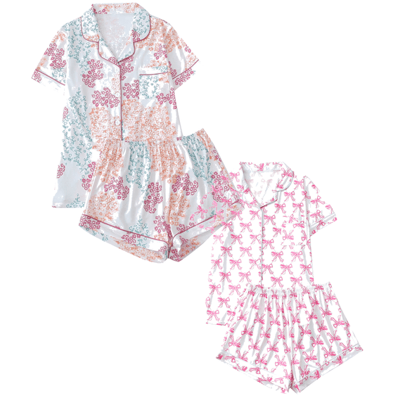 Fengactive 2PC Cute Printed Pajamas Sets for Women Button Up Short Sleeve Nightwear Lounge Sleepwear