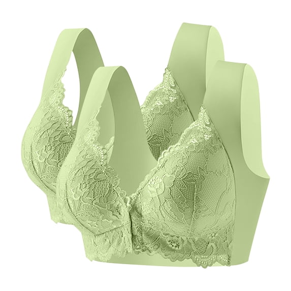 Fengactive 2PC Front Closure Bras for Women No Underwire Push Up Bras Plus Size Full Coverage Comfortable Lace Bra