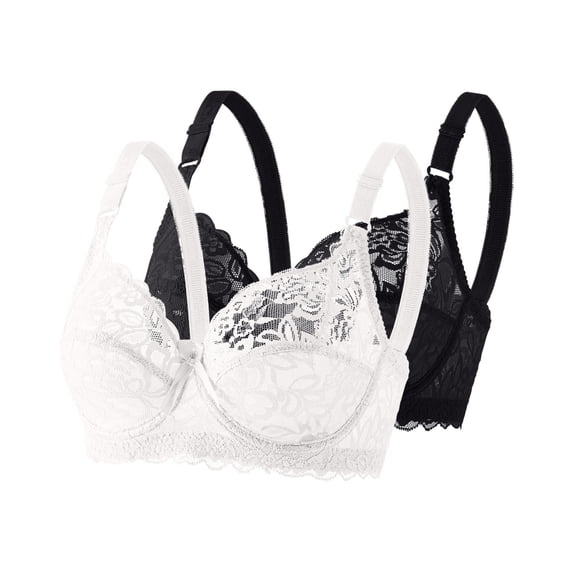 Fengactive 2PC Plus Size Sexy Underwire Lace Bras for Women Full Coverage Push Up Comfort Adjustable Everyday Tshirt Bra