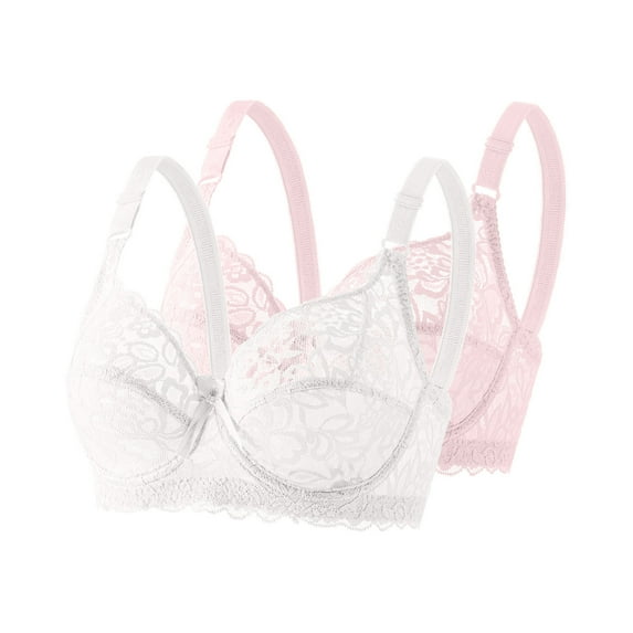Fengactive 2PC Plus Size Sexy Underwire Lace Bras for Women Full Coverage Push Up Comfort Adjustable Everyday Tshirt Bra