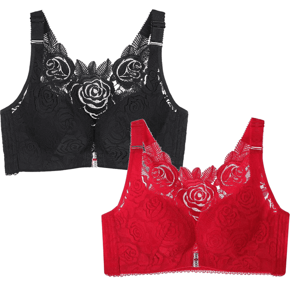 Fengactive 2PC Push Up Comfort Rose Bra for Women Wireless Anti-Sagging Supportive Breathable Everyday Bra Suitable for D Cup