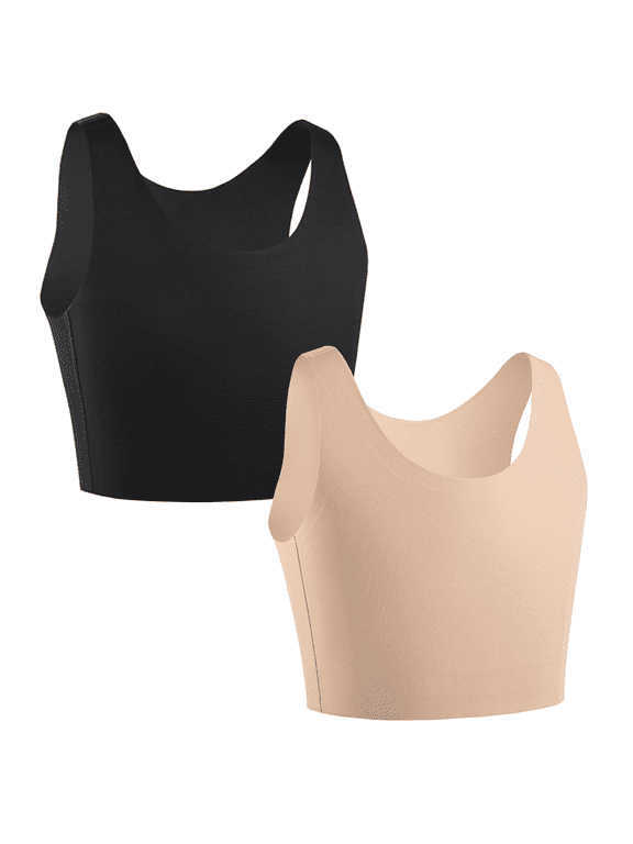 2PCS Seamless Chest Binder Bra for Women Invisible Minimizer Tank Top with Pads