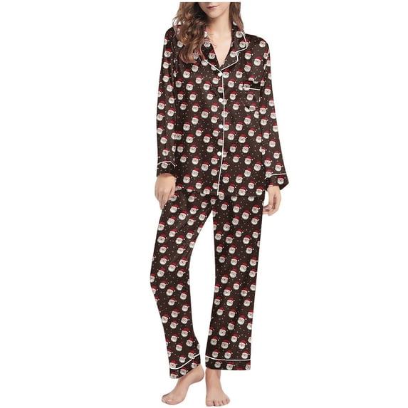 Fengactive 2Pcs Women's Christmas Pajamas Set Loose Long Sleeve Sleepwear Soft Button Down Lounge Holiday Nightwear
