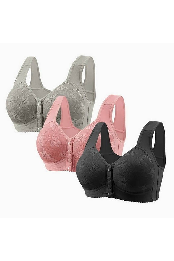 3 Pack Front Closure Snap Bras for Women No Underwire Comfort Push Up Full Coverage Bra