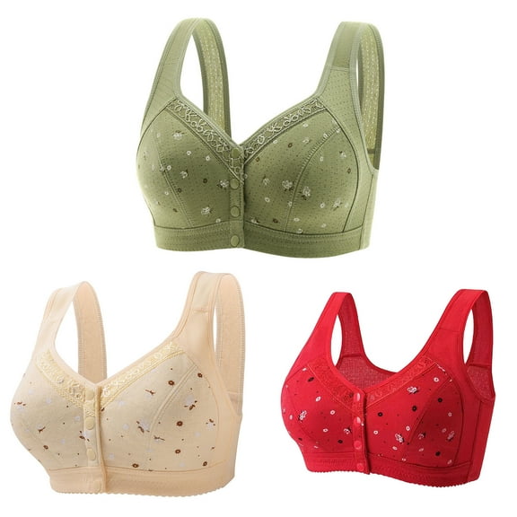 Fengactive 3-Pack Women's Plus Size Wireless Front Closure Bra Lace Trim Comfortable Breathable Everyday Bra