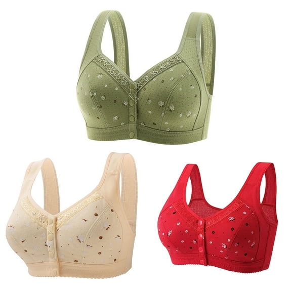 Fengactive 3-Pack Women's Plus Size Wireless Front Closure Bra Lace Trim Comfortable Breathable Everyday Bra