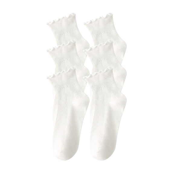 QINGFSAP 3 Pack Womens Scalloped Low Cut Socks Ruffled Ankle Socks Solid Basic