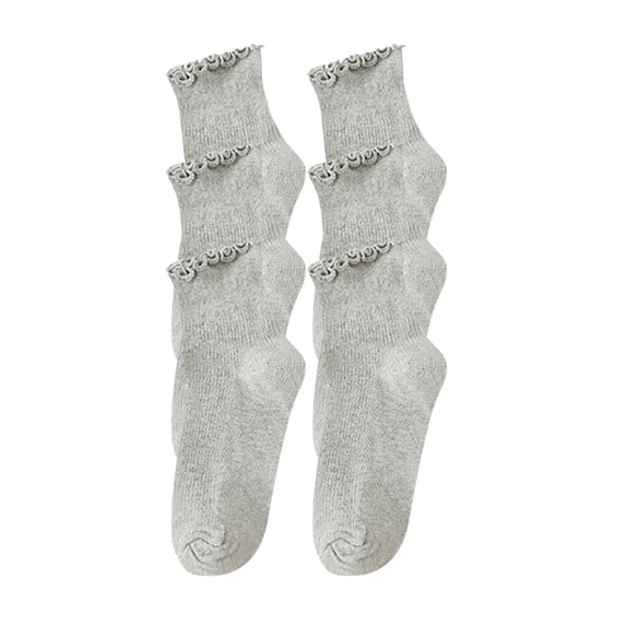 QINGFSAP 3 Pack Womens Scalloped Low Cut Socks Ruffled Ankle Socks Solid Basic